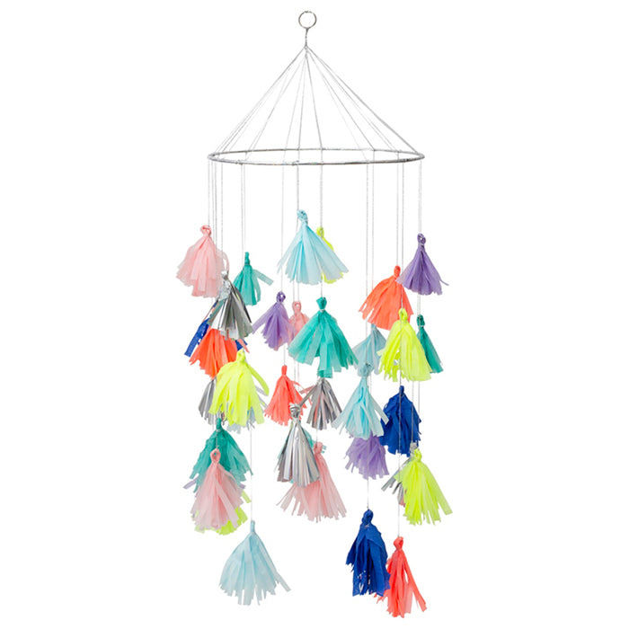 Mobile with multicoloured tassels.