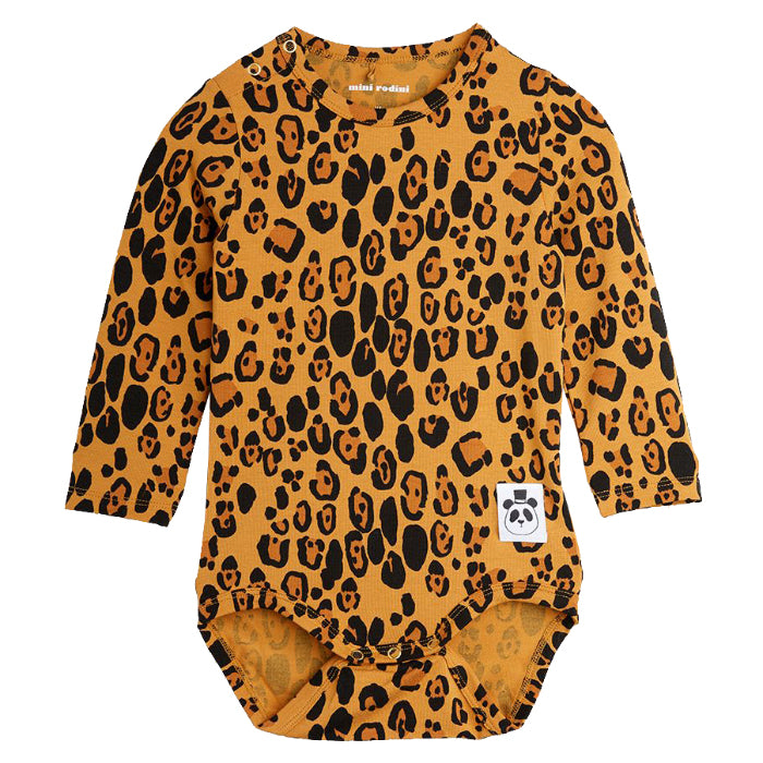 Mini Rodini Baby Basic Long Sleeved Bodysuit Leopard Beige