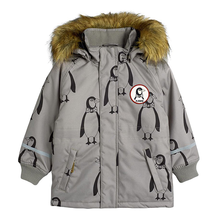Mini Rodini Baby And Child K2 Coat With All Over Penguin Print Grey
