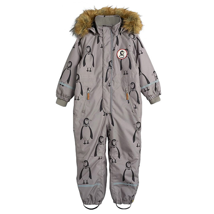 Mini Rodini Baby Kebnekaise Snowsuit With All Over Penguin Print Grey
