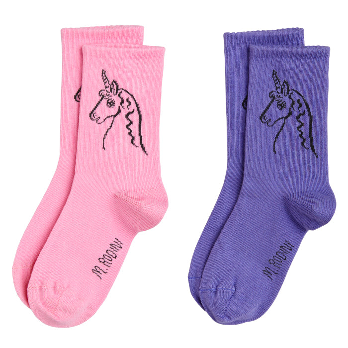 Mini Rodini Baby And Child Set Of 2 Unicorns Socks Pink And Purple