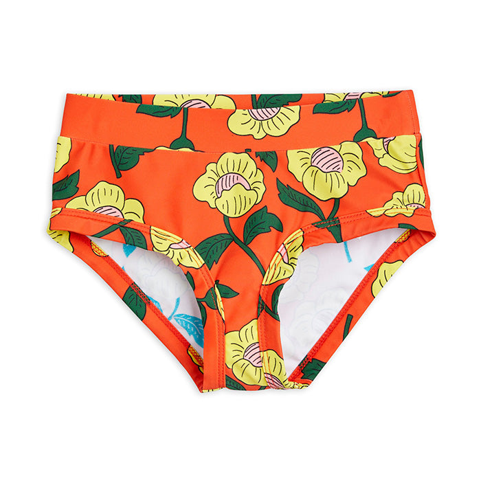 Mini Rodini Child Flowers AOP High Waisted Swim Pants Orange