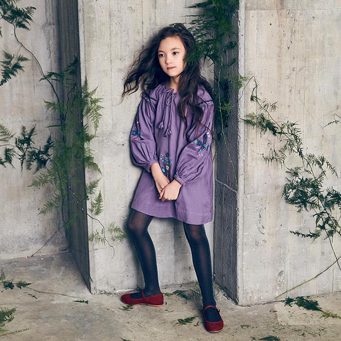Nellystella Baby And Child Laliya Long Sleeved Dress With Embroidery Pewter Purple
