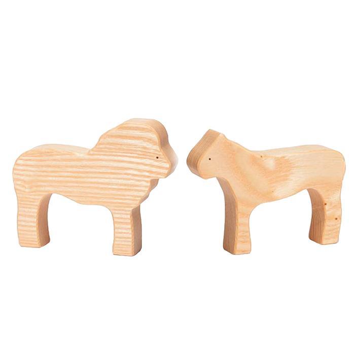 Ocamora Two Piece Set Natural Wooden Lion And Lioness