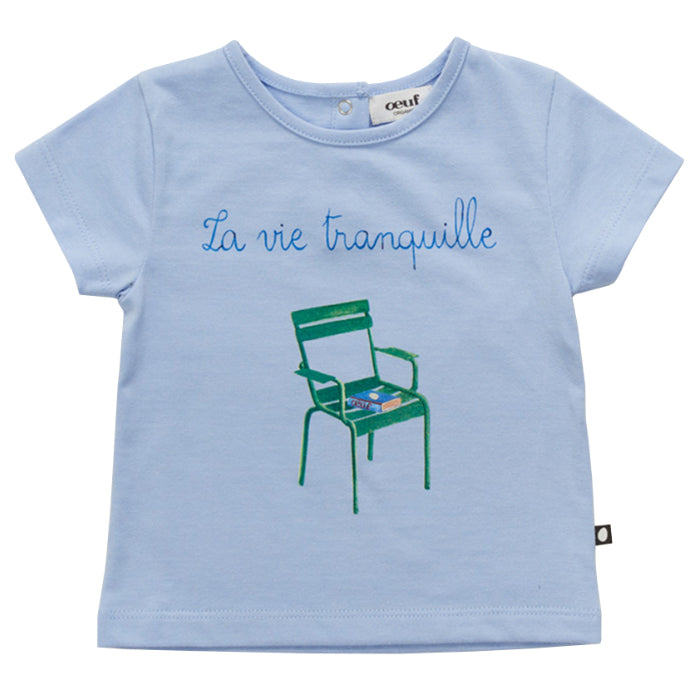 Oeuf Child T-Shirt Ciel Blue With Tranquille Print