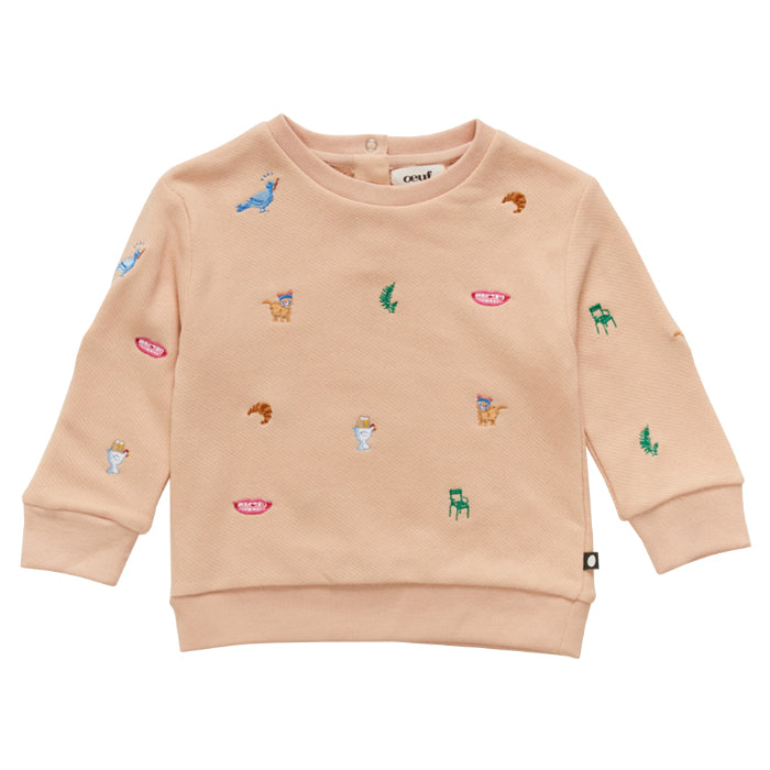 Oeuf Baby Embroidered Sweatshirt Silver Peony Pink With Chaton Print