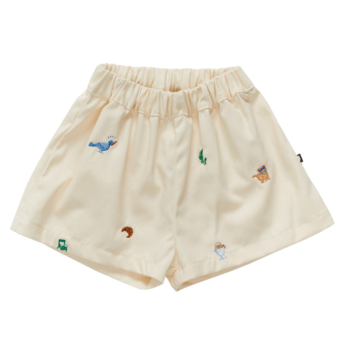 Oeuf Child Camp Shorts Gardenia Cream With Embroidered Franglais Print