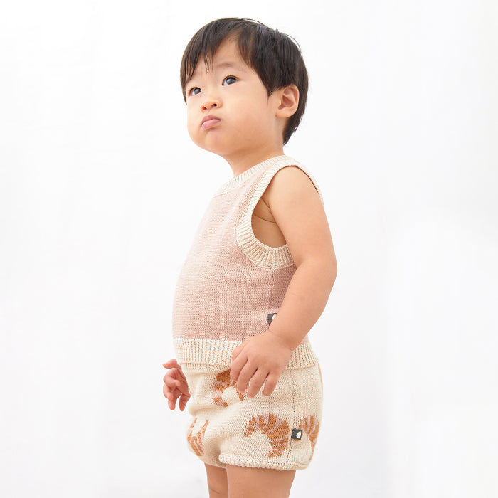 Oeuf Baby Two Piece Vest And Bloomer Set Eggshell Beige With Croissant Print