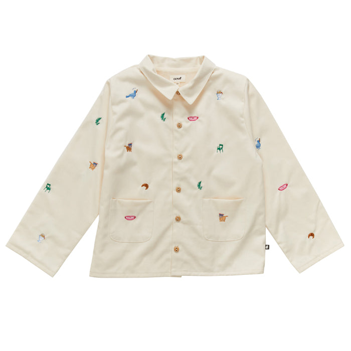 Oeuf Child Jacket Gardenia Cream With Embroidered Franglais Print