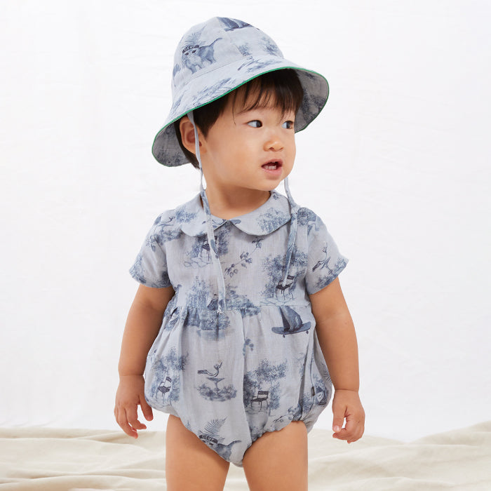 Oeuf Baby Short Sleeve Romper Ciel Blue With Toile De Jouy Print