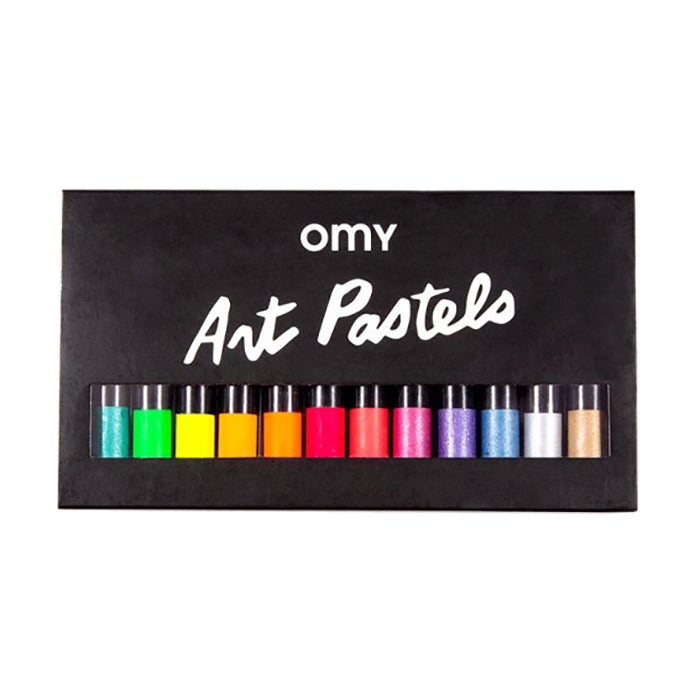 Package of neon and glitter oil pastels in a rainbow of colours.