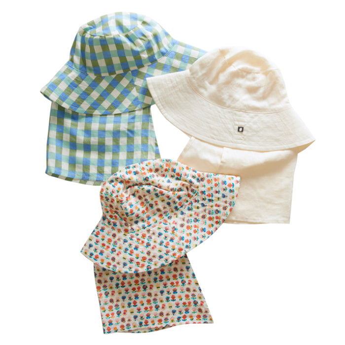 Oeuf Child Linen Sun Hat Moss Green Gingham