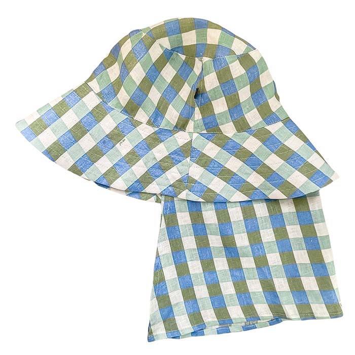 Oeuf Child Linen Sun Hat Moss Green Gingham