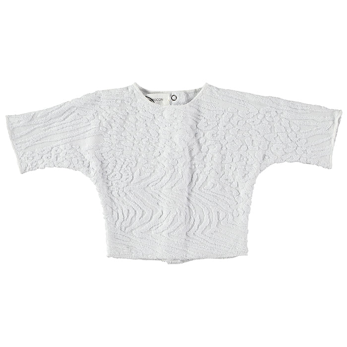 Pequeno Tocon Baby Jacquard Bat Wing Sweater White