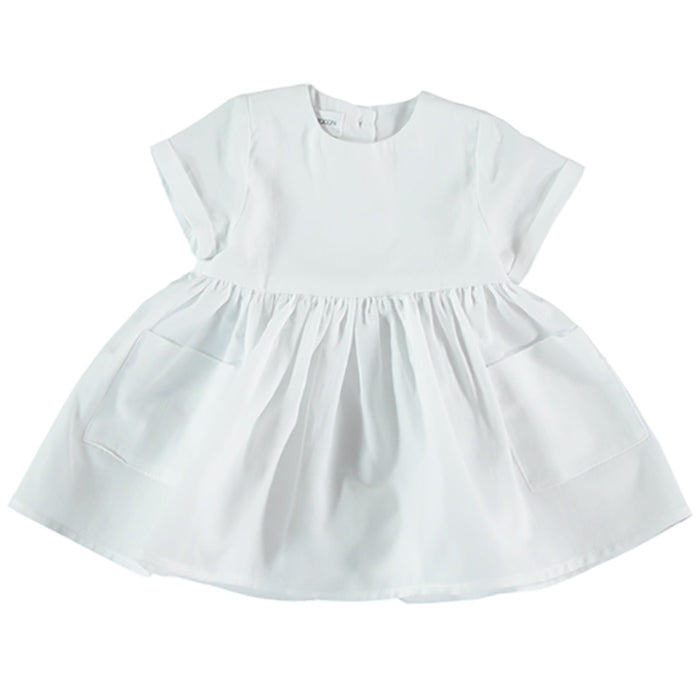 Pequeno Tocon Baby Dress With Pockets White