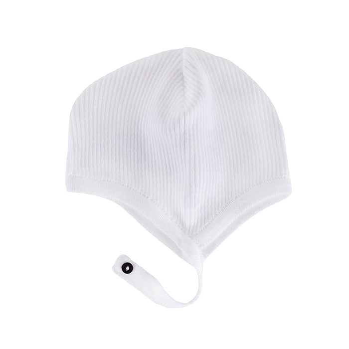 Pequeno Tocon Baby Ribbed Hat With Chin Strap White