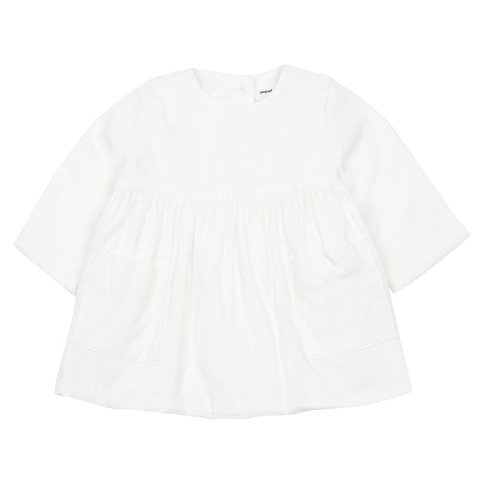 Pequeno Tocon Baby Micropana Long Sleeved Corduroy Dress White