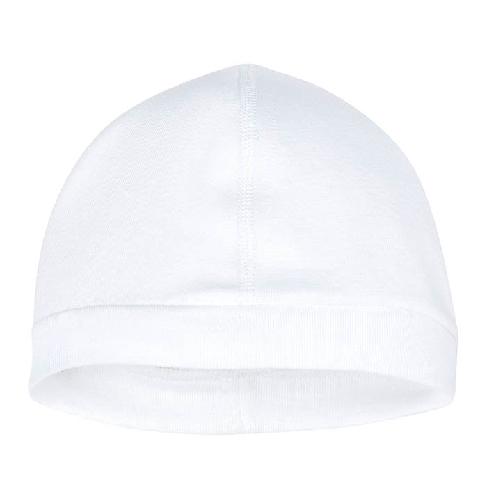 White cotton jersey baby beanie.