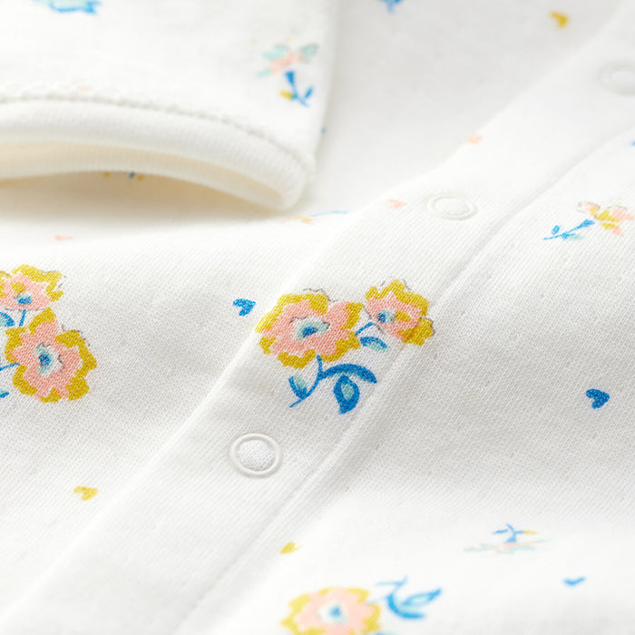 Petit Bateau Baby Talna Pyjamas With Feet Marshmallow White With Floral Print