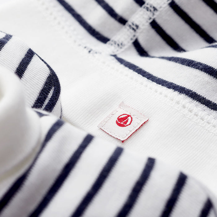 Petit Bateau Baby Hat And Booties Set Navy Blue Stripes