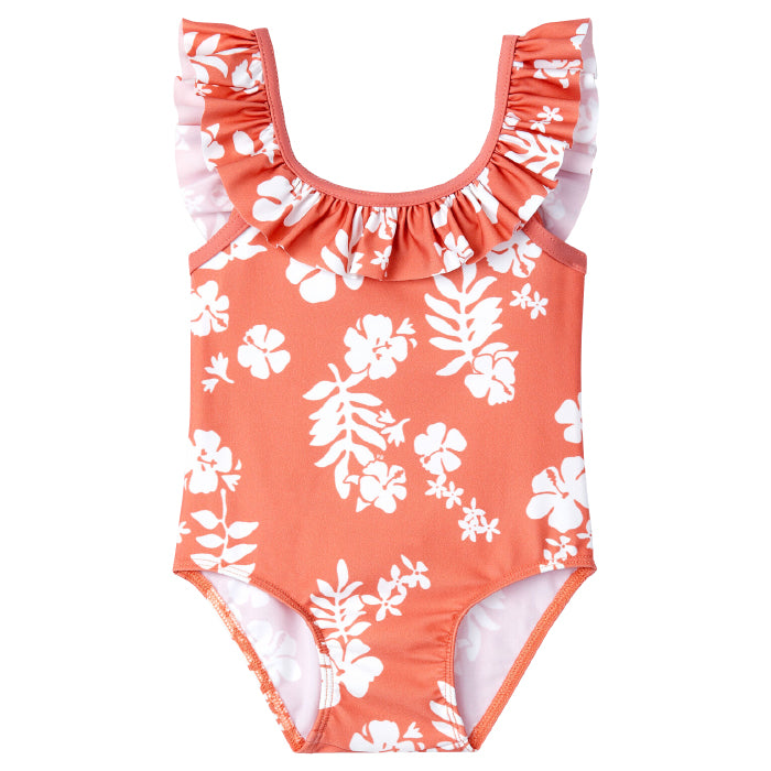 Petit Bateau Baby Swimsuit Papaya Pink Hawaiian Floral Print
