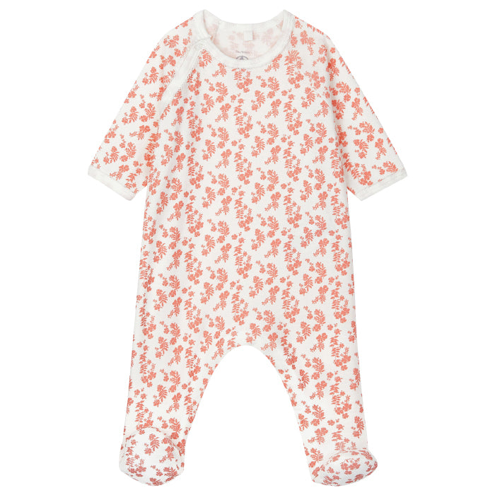 Petit Bateau Baby Pyjamas With Feet Pink Hawaiian Floral Print