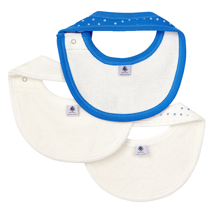Petit Bateau Baby Set Of Three Bibs Blue Star Print
