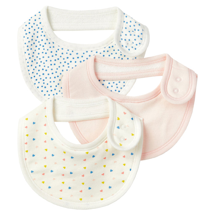 Petit Bateau Baby Set Of Three Bibs Multicolour Heart Print