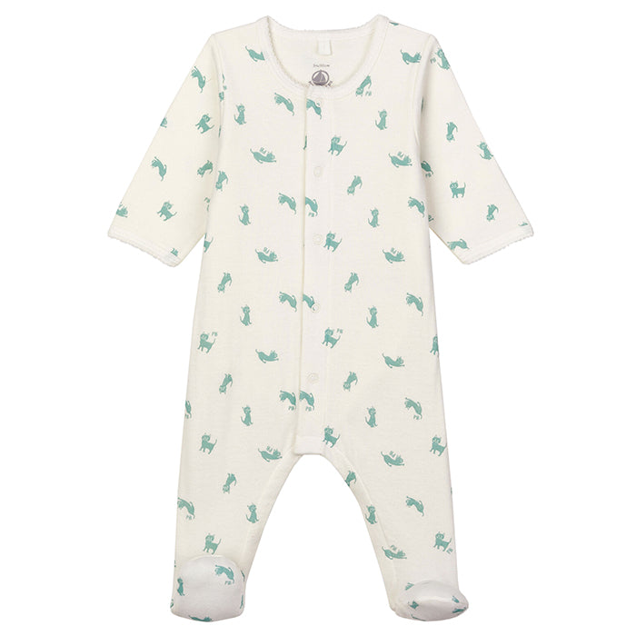 Petit Bateau Baby Bodyjama Pyjamas With Feet Green Cat Print