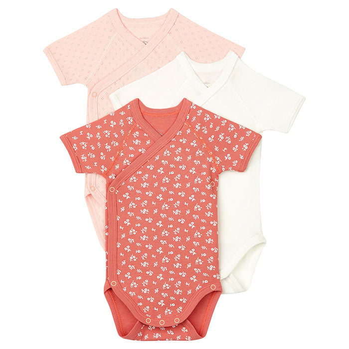 Petit Bateau Baby Set Of Three Short Sleeved Bodysuits Pink Floral