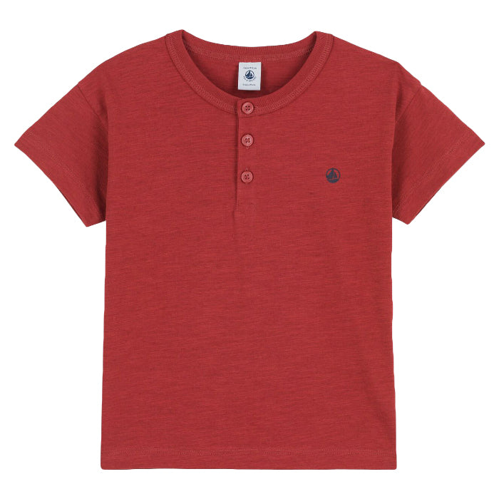 Petit Bateau Child Henley Slub T-Shirt Umber Red