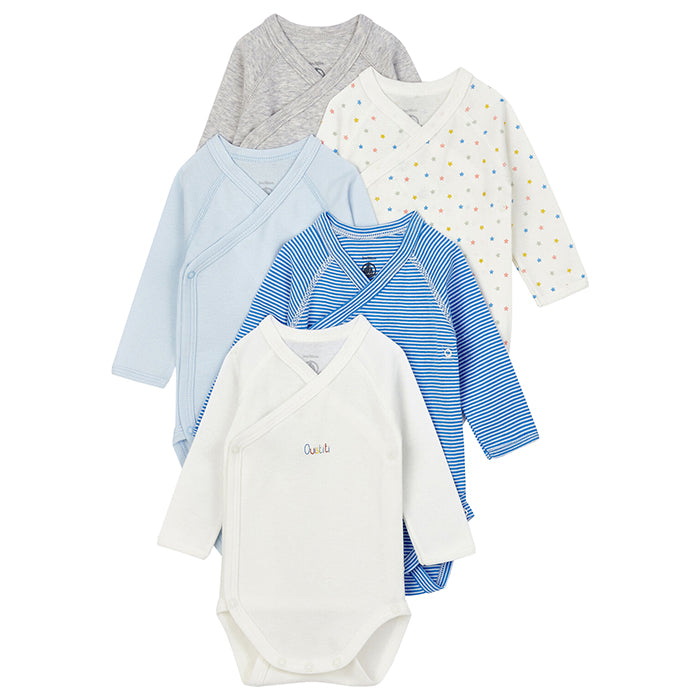 Petit Bateau Baby Set Of Five Long Sleeved Bodysuits Blue