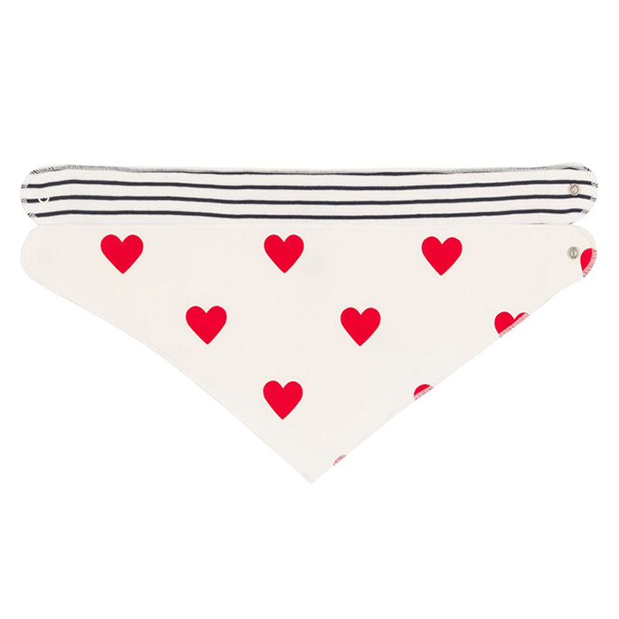 Petit Bateau Baby Set Of Two Bandana Bibs With Red Hearts Print