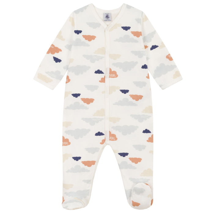 Petit Bateau Baby Pyjamas White With Clouds Print