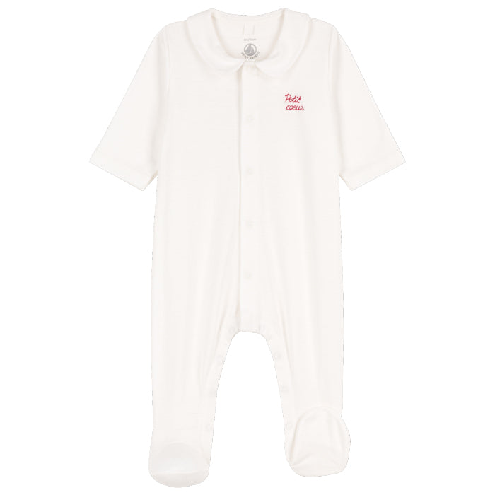 Petit Bateau Baby Collared Pyjamas With Embroidery White