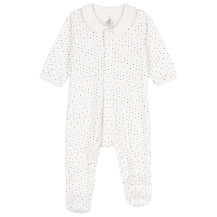 Petit Bateau Baby Collared Pyjamas White With Grey Stars