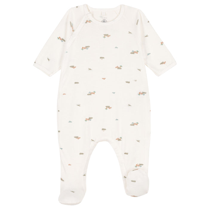 Petit Bateau Baby Pyjamas With Feet White With Desert Print