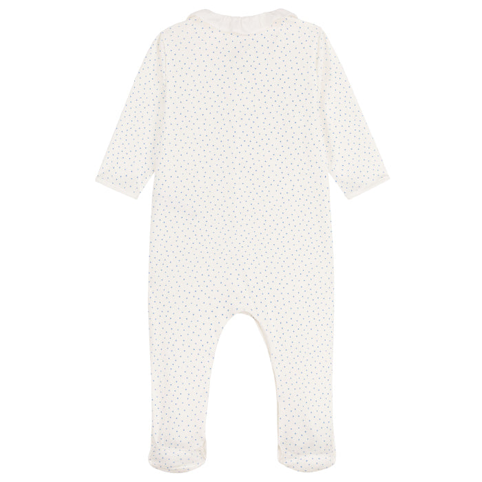 Petit Bateau Baby Pyjamas With Feet White With Blue Dot Print