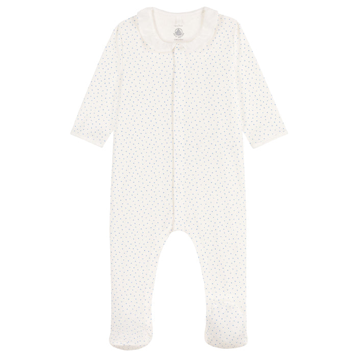 Petit Bateau Baby Pyjamas With Feet White With Blue Dot Print