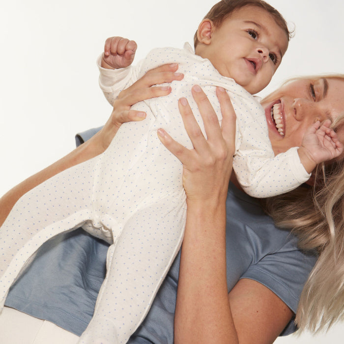 Petit Bateau Baby Pyjamas With Feet White With Blue Dot Print