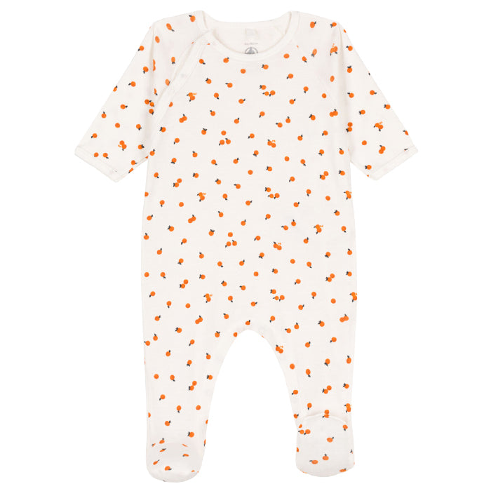 Petit Bateau Baby Pyjamas With Feet White With Oranges Print
