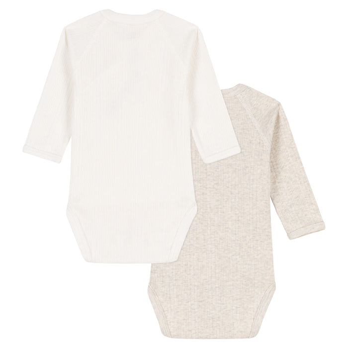 Petit Bateau Baby Set of Two Ribbed LS Cross Over Bodysuits Beige And -  Advice from a Caterpillar