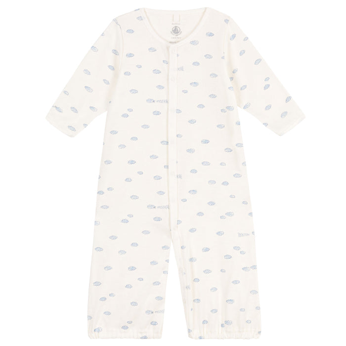 Petit Bateau Baby Convertible Jumpsuit / Sleeping Bag White With Blue Cloud Print