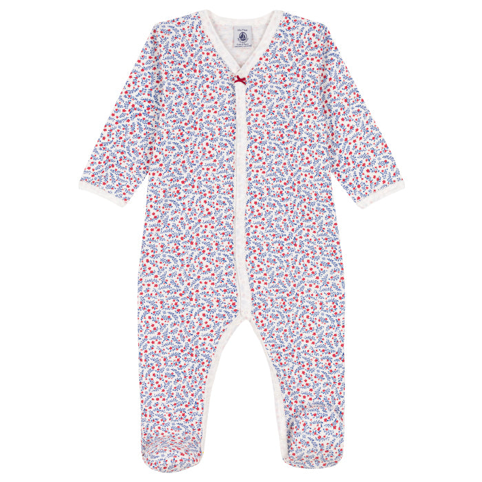 Petit Bateau Baby Pyjamas With Feet White Floral Print