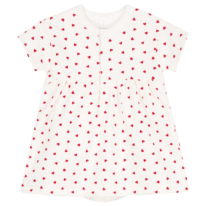 Petit Bateau Baby Dress Vintage With Attached Bodysuit White With Hearts Print