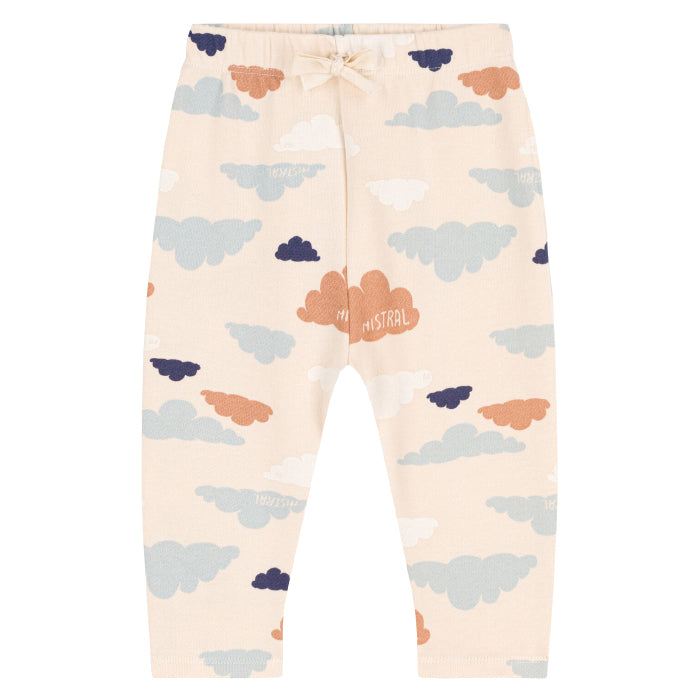 Petit Bateau Baby Sweatpants Cream With Clouds Print