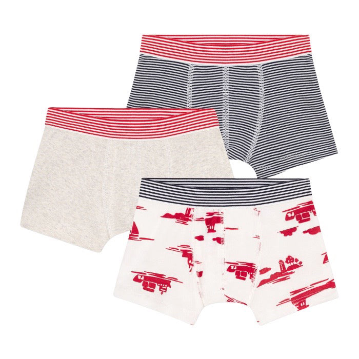 Petit Bateau Child Set Of Three Boxer Underwear Red And Navy