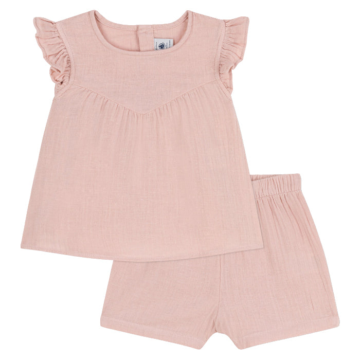 Petit Bateau Baby Two Piece Shorts Set Saline Pink