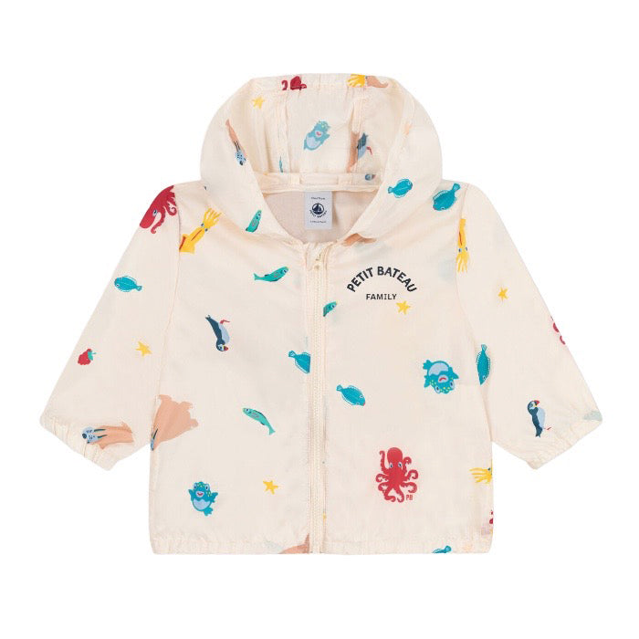 Petit Bateau Baby Windbreaker Jacket With Hood Sea Creature Print