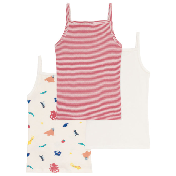 Petit Bateau Child Set Of Three Camisoles Sea Animals Print